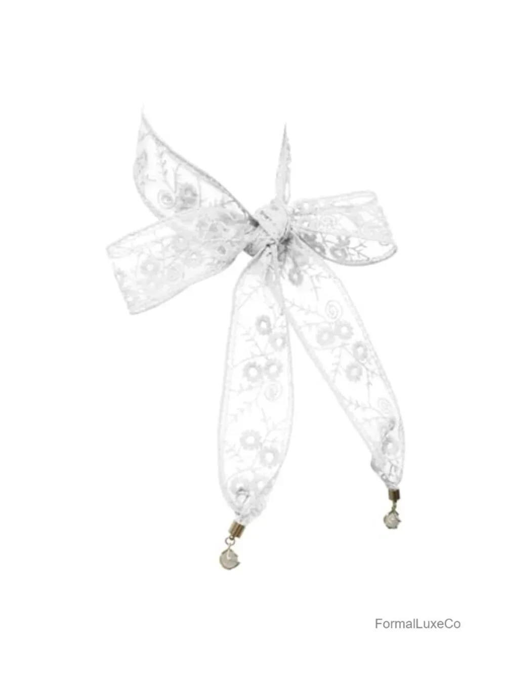 Lace Skinny Scarf with Crystal Pendant - Hair Ribbon, Neck Scarf, Bag Accessory